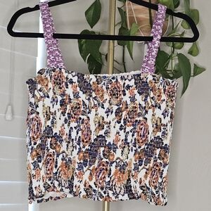 Anthropologie Multicolor Floral Smocked Tank Top